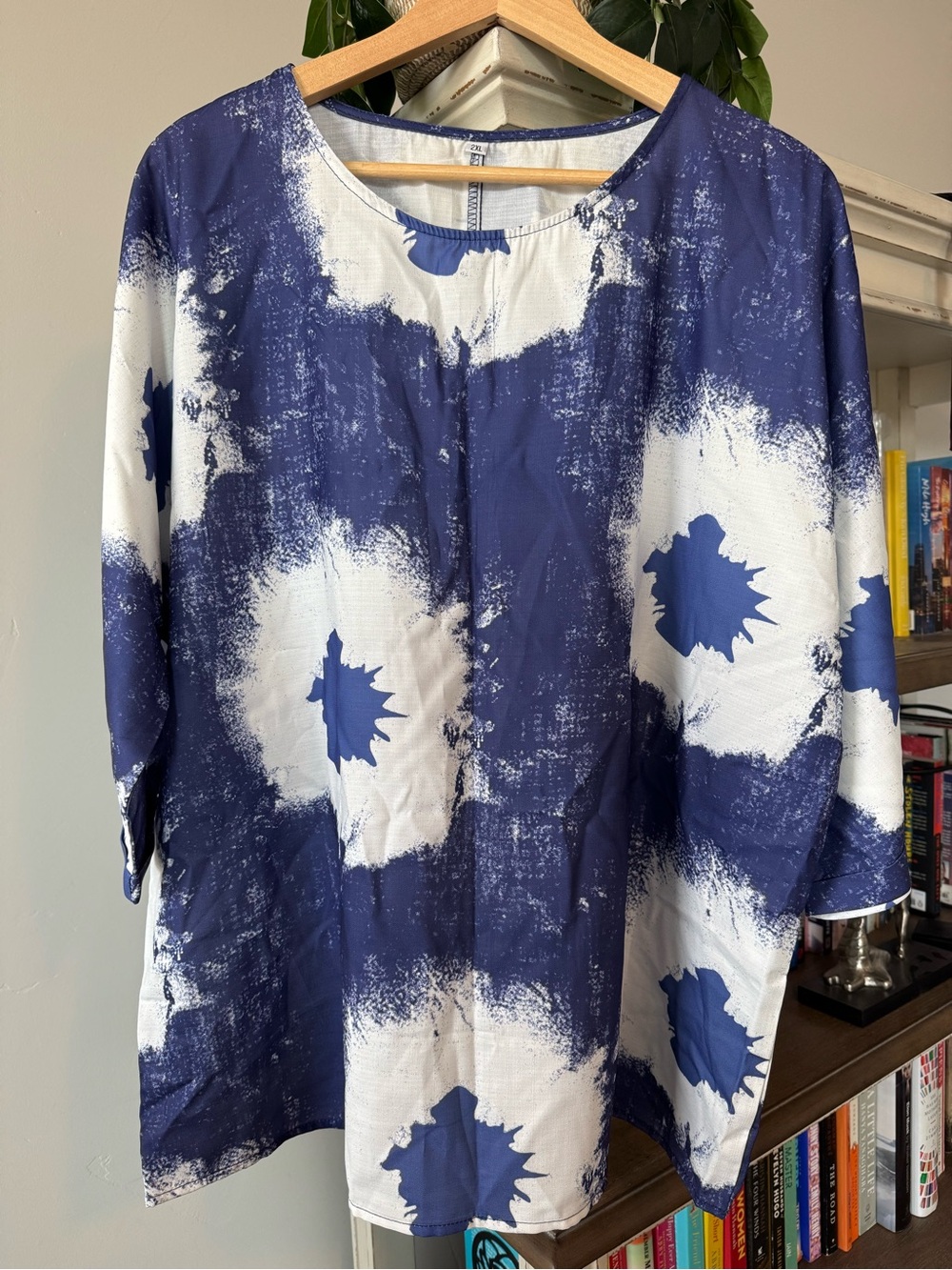 Blue and white tie-dye blouse